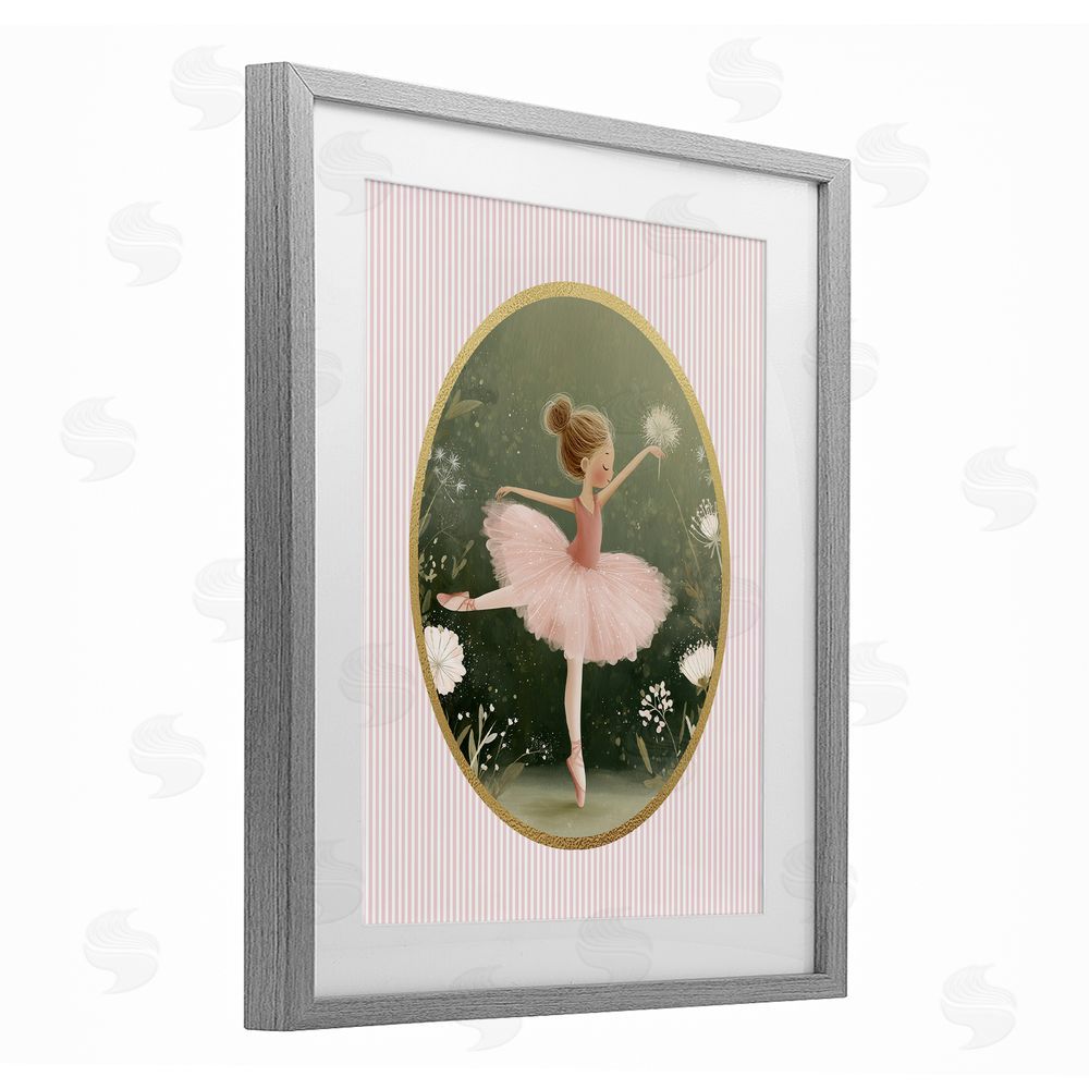 Christine Simpson Art Green & Pink Ballerina Gray Framed Print Under Glass Wall Art