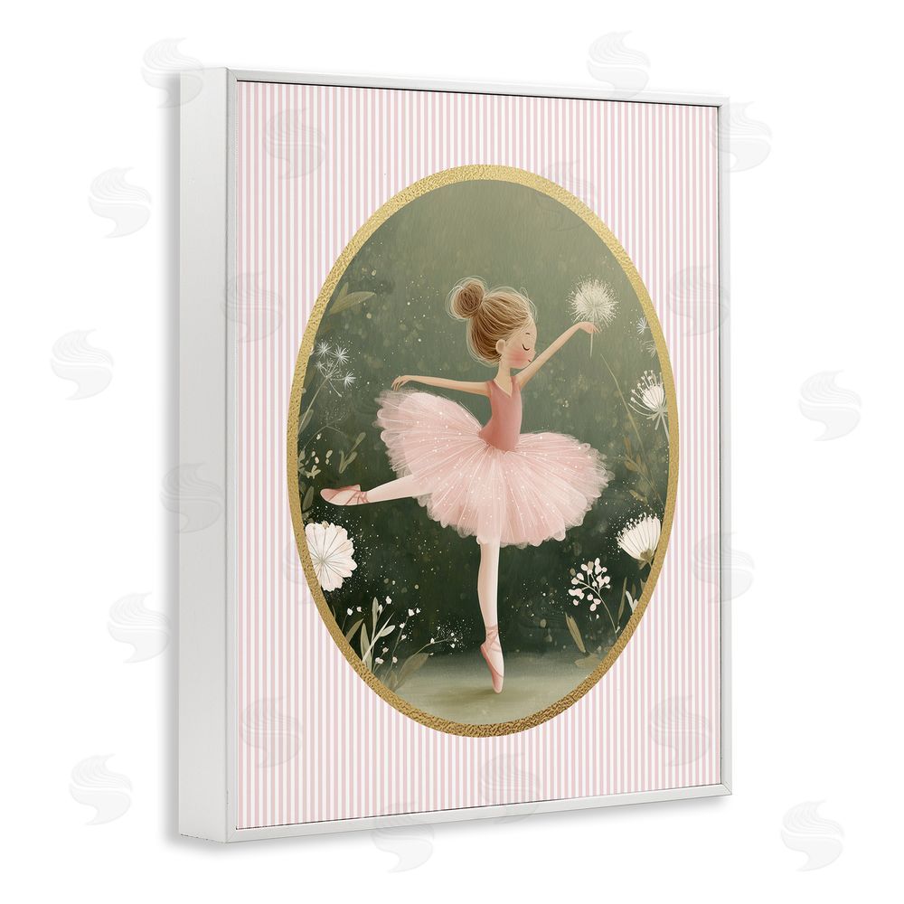 Christine Simpson Art Green & Pink Ballerina White Framed Giclee Wall Art Print