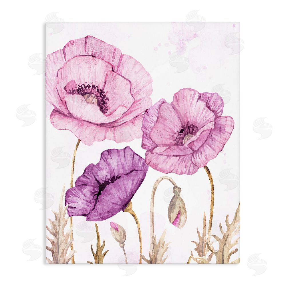 Kim Allen Bright Purple Poppies Stretched Canvas Wall Art Print
