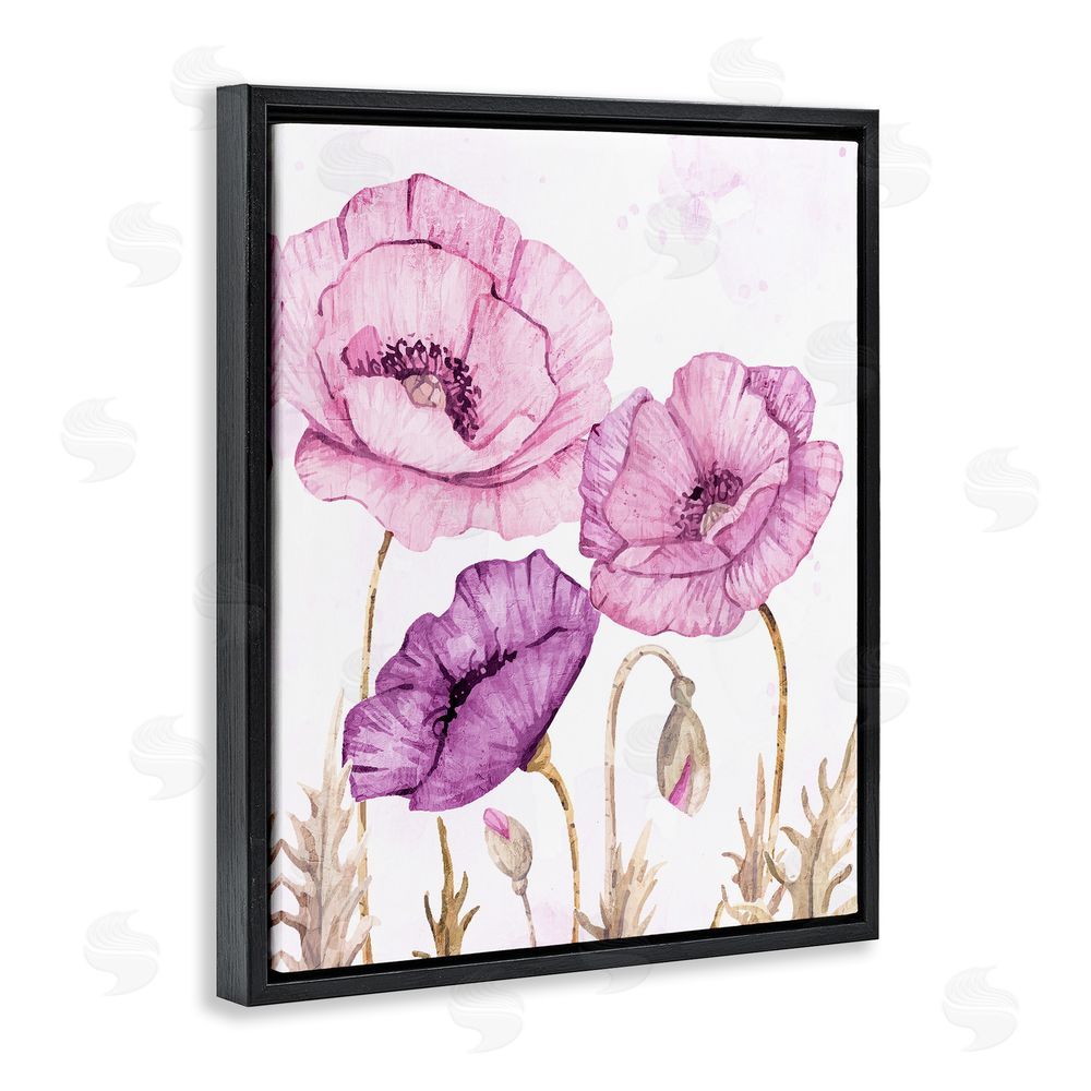 Kim Allen Bright Purple Poppies Black Floating Frame Canvas Wall Art Print
