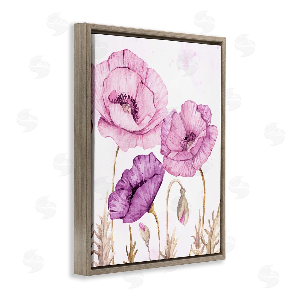 Kim Allen Bright Purple Poppies Brown Floating Frame Canvas Wall Art Print