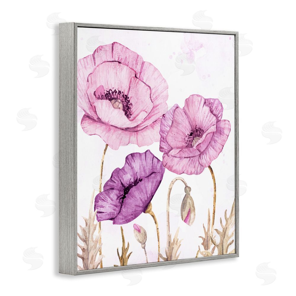 Kim Allen Bright Purple Poppies Gray Framed Giclee Wall Art Print