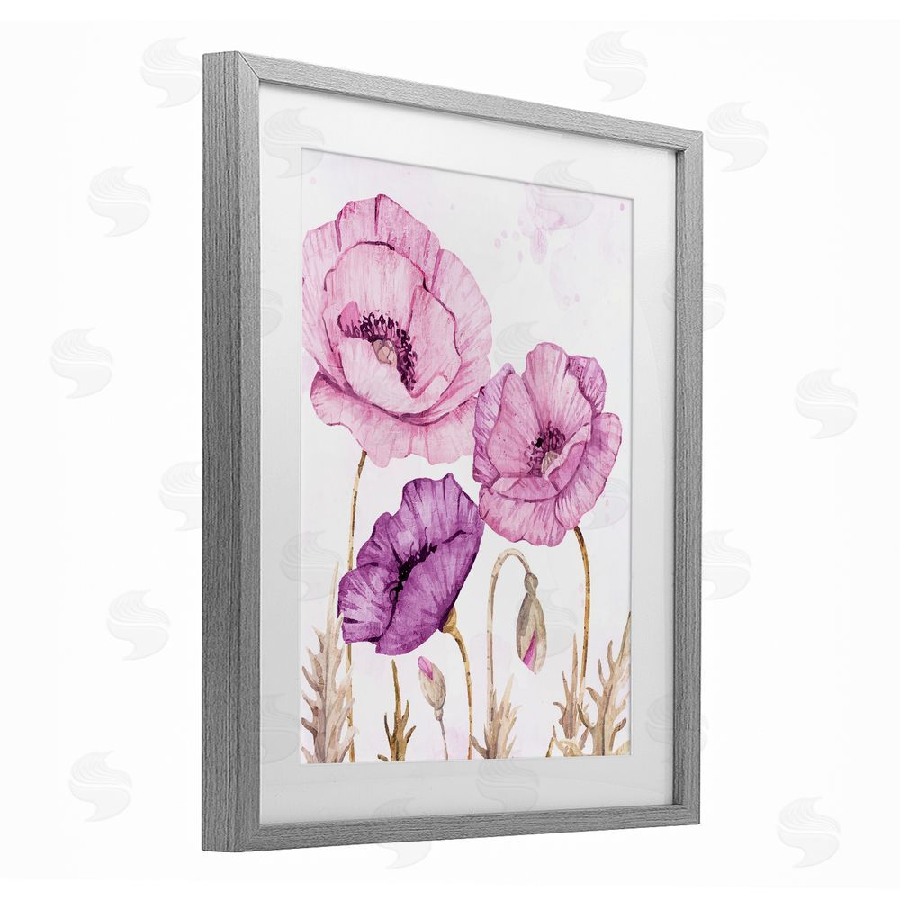 Kim Allen Bright Purple Poppies Gray Framed Print Under Glass Wall Art