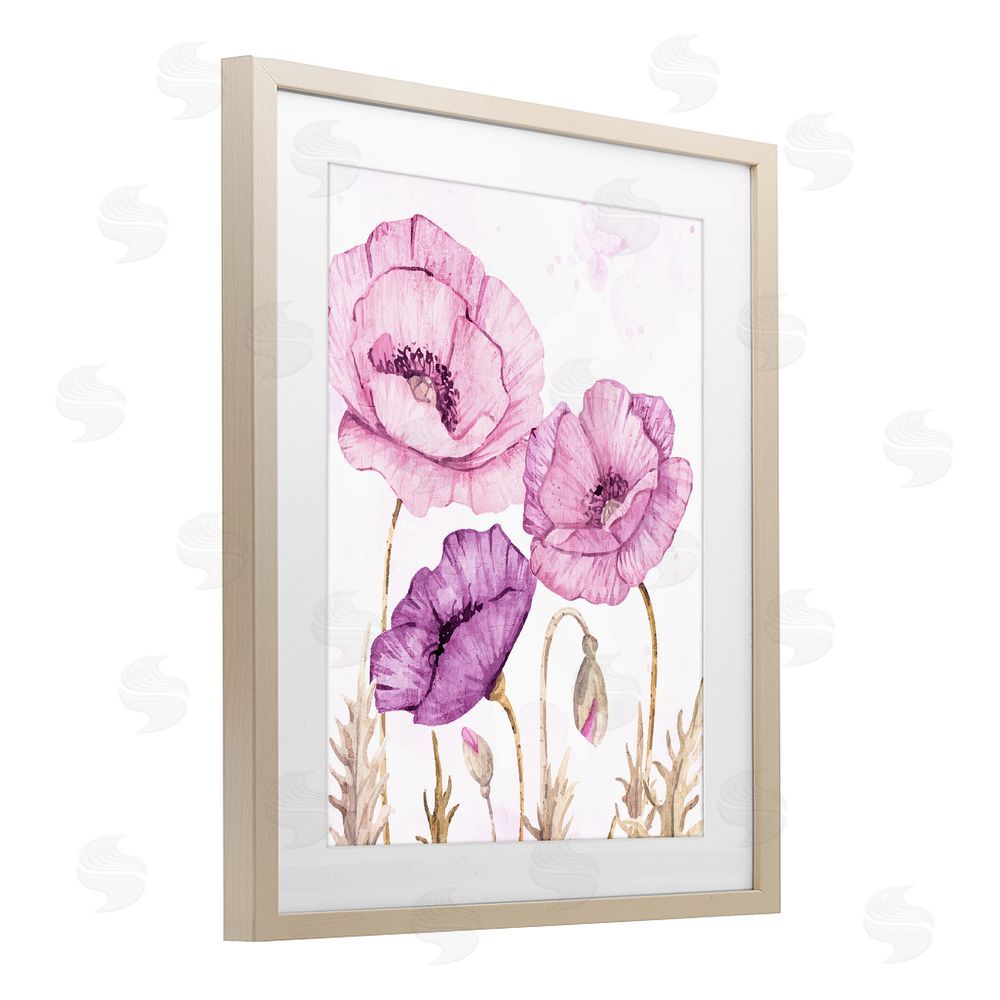 Kim Allen Bright Purple Poppies Brown Framed Print Under Glass Wall Art