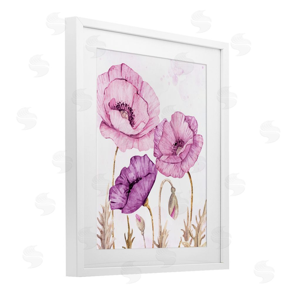 Kim Allen Bright Purple Poppies White Framed Print Under Glass Wall Art