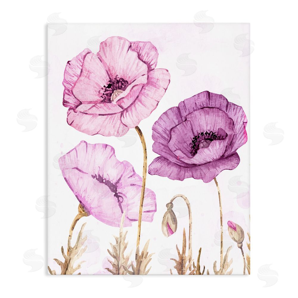Kim Allen Bright Poppies in Purple Stretched Canvas Wall Art Print