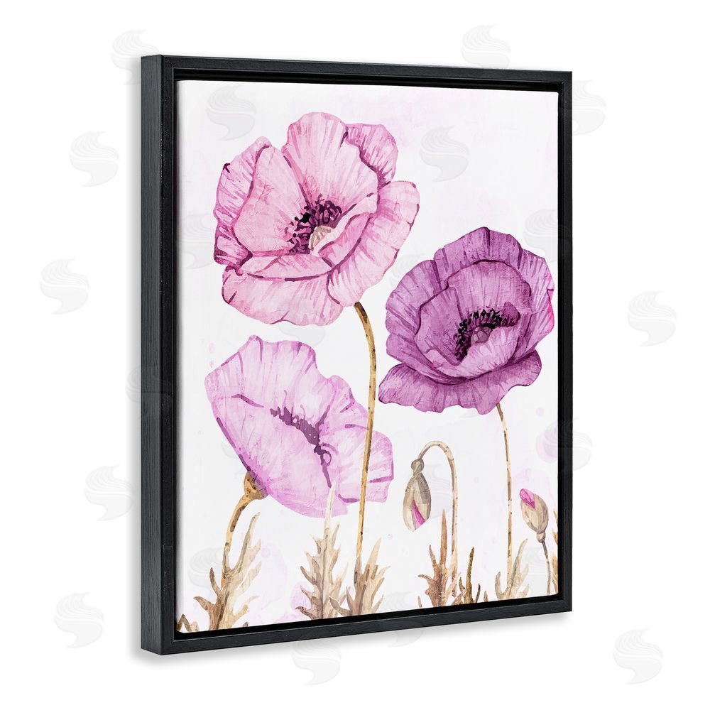 Kim Allen Bright Poppies in Purple Black Floating Frame Canvas Wall Art Print