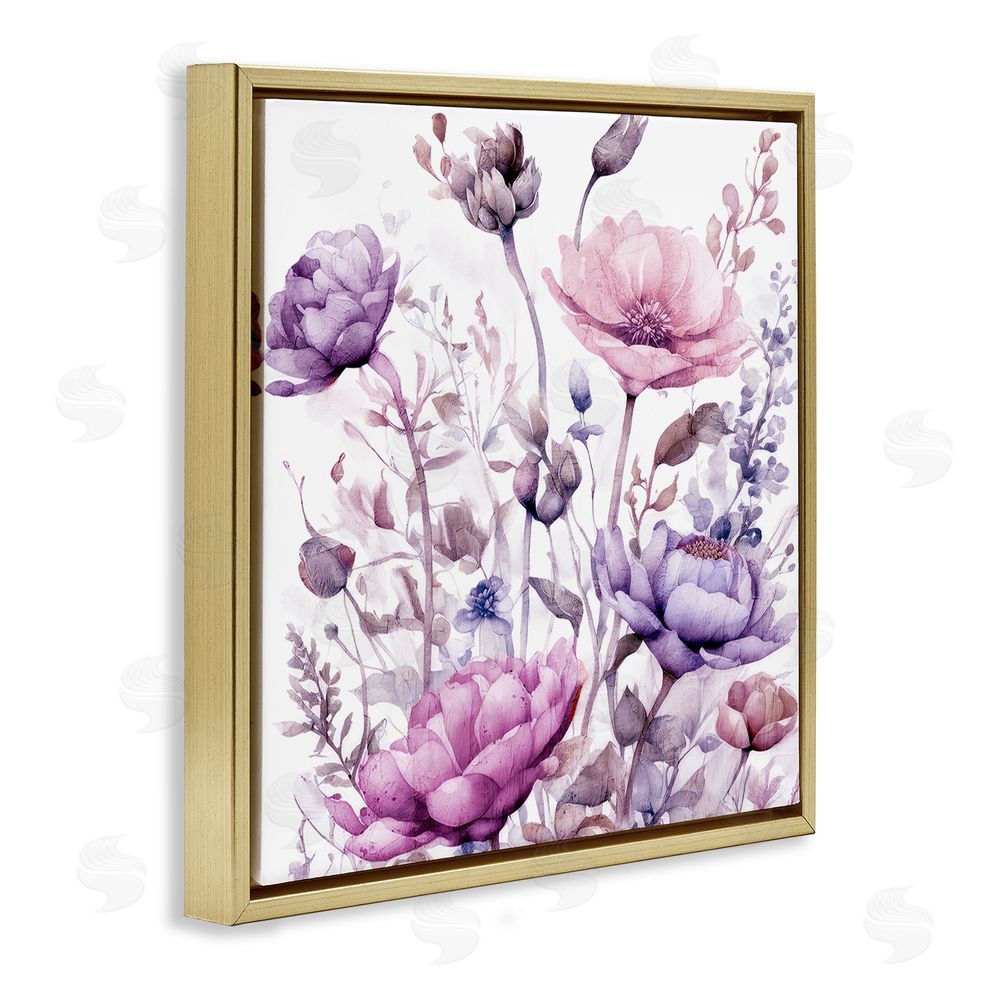 Kim Lewis Purple & Pink Florals Gold Floating Frame Canvas Wall Art Print