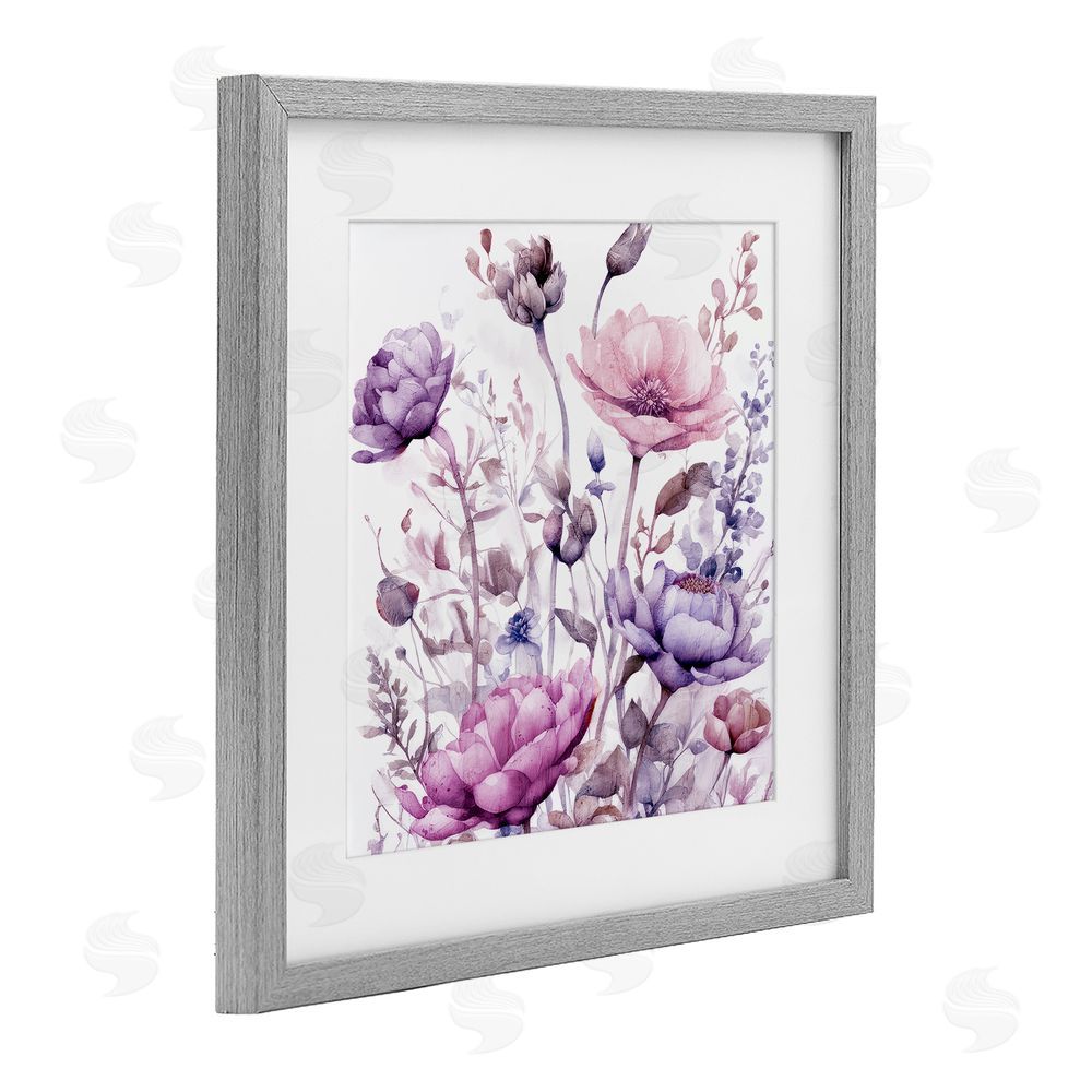 Kim Lewis Purple & Pink Florals Gray Framed Print Under Glass Wall Art