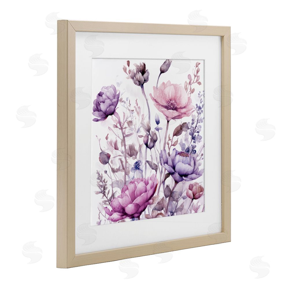 Kim Lewis Purple & Pink Florals Brown Framed Print Under Glass Wall Art