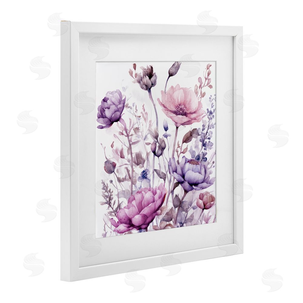 Kim Lewis Purple & Pink Florals White Framed Print Under Glass Wall Art