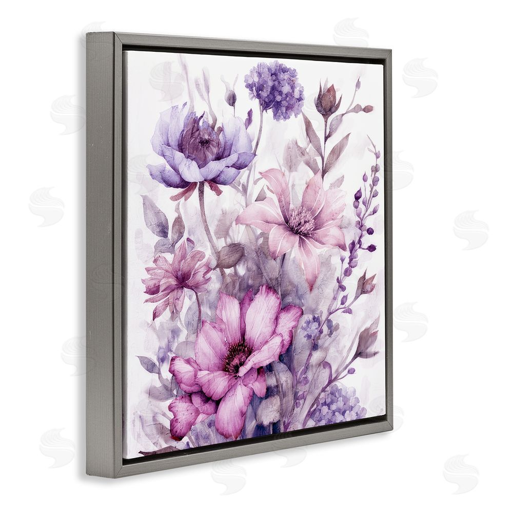 Kim Allen Purple & Blush Florals Gray Floating Frame Canvas Wall Art Print