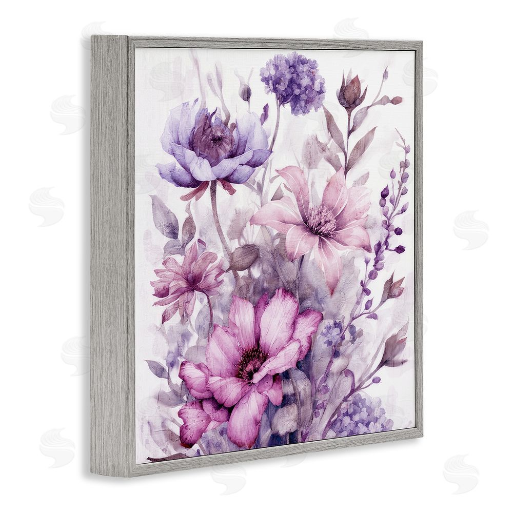 Kim Allen Purple & Blush Florals Gray Framed Giclee Wall Art Print