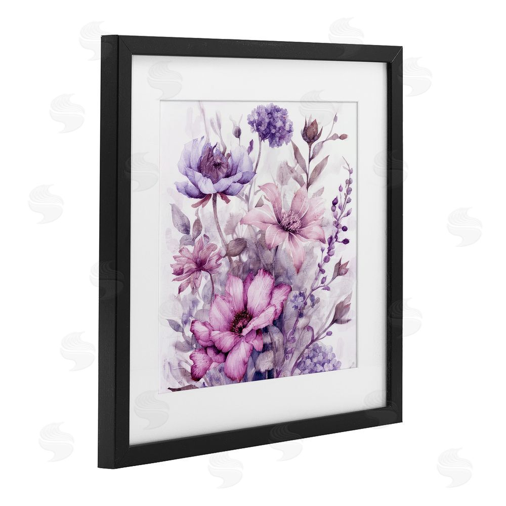 Kim Allen Purple & Blush Florals Black Framed Print Under Glass Wall Art