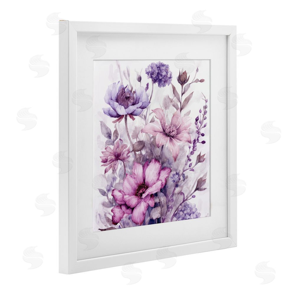 Kim Allen Purple & Blush Florals White Framed Print Under Glass Wall Art