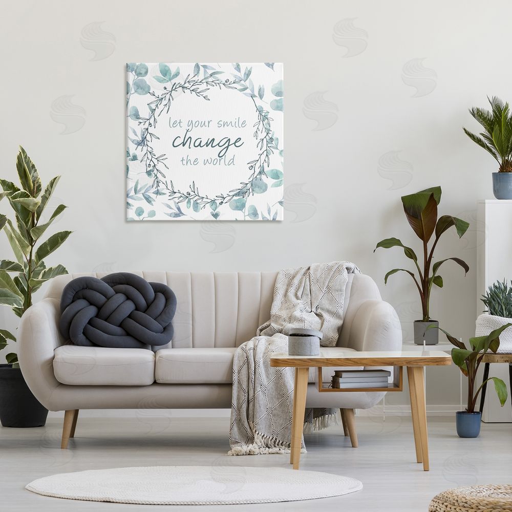 Kim Allen Smile Change The World Stretched Canvas Wall Art in Room