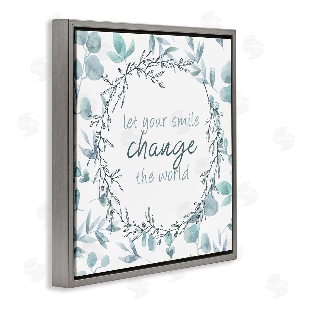 Kim Allen Smile Change The World Gray Floating Frame Canvas Wall Art Print