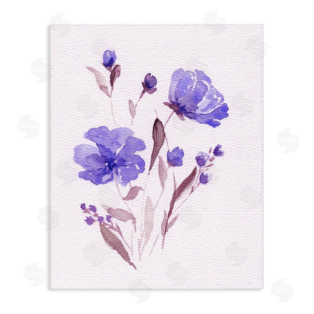 Leah Noel Art Watercolor Purple Flowers Stretched Canvas Wall Art Print