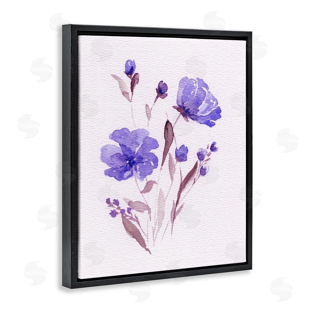 Leah Noel Art Watercolor Purple Flowers Black Floating Frame Canvas Wall Art Print