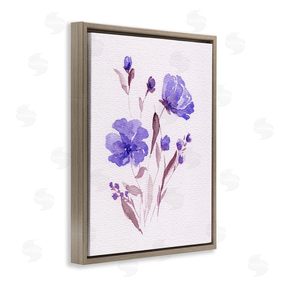 Leah Noel Art Watercolor Purple Flowers Brown Floating Frame Canvas Wall Art Print