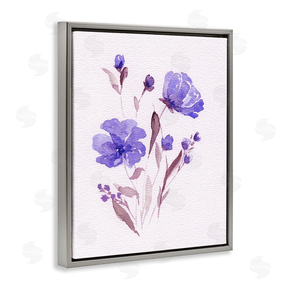 Leah Noel Art Watercolor Purple Flowers Gray Floating Frame Canvas Wall Art Print