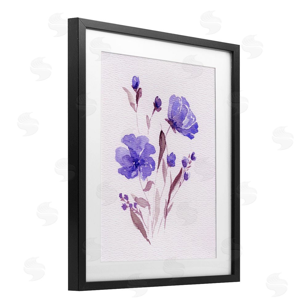 Leah Noel Art Watercolor Purple Flowers Black Framed Print Under Glass Wall Art