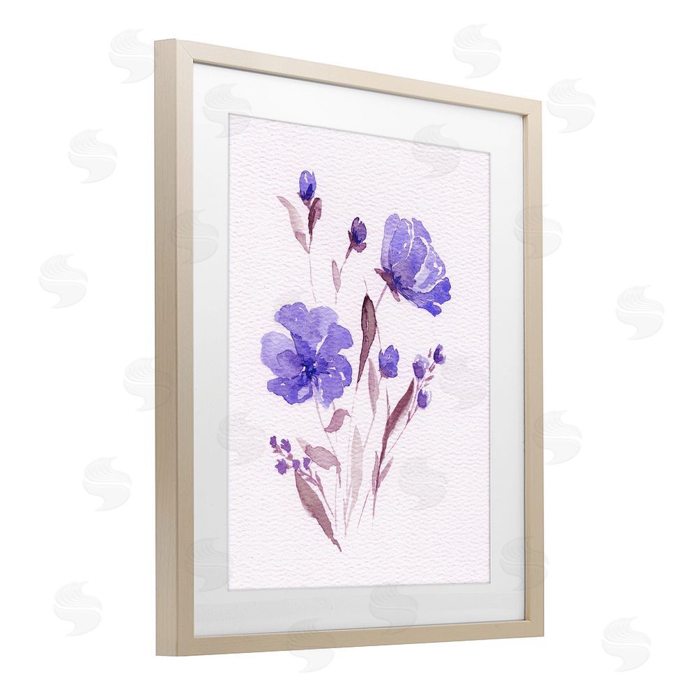 Leah Noel Art Watercolor Purple Flowers Brown Framed Print Under Glass Wall Art