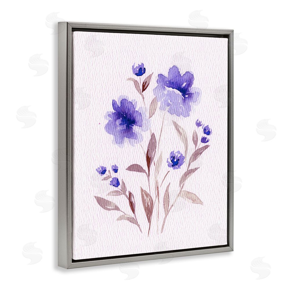 Leah Noel Art Blooming Purple Flowers Gray Floating Frame Canvas Wall Art Print