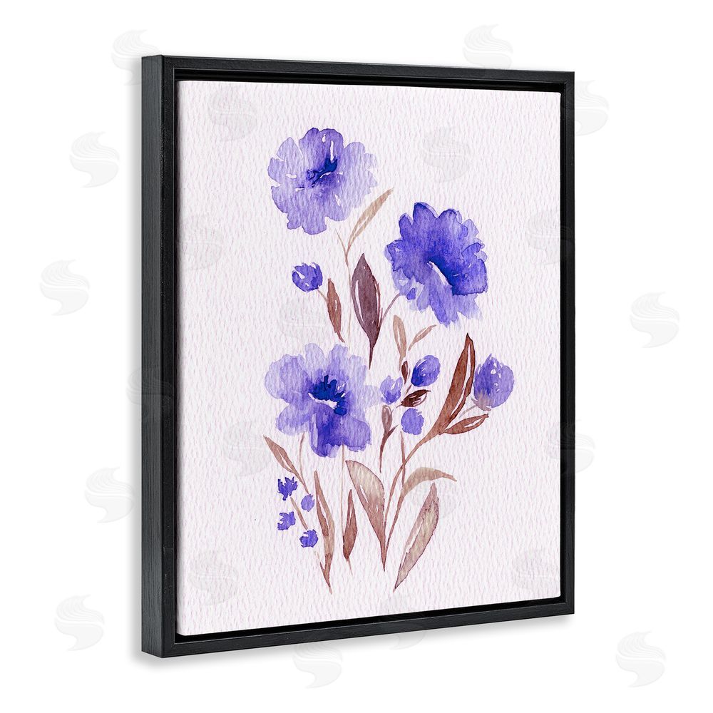 Leah Noel Art Watercolor Purple Blossoms Black Floating Frame Canvas Wall Art Print