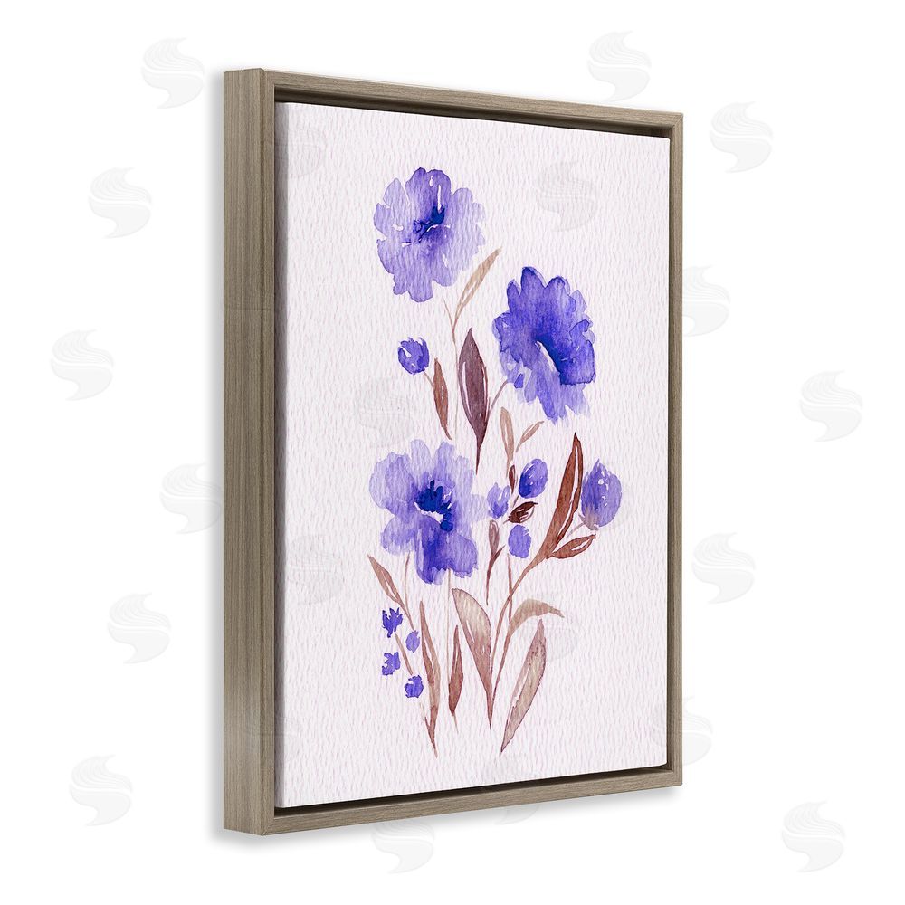 Leah Noel Art Watercolor Purple Blossoms Brown Floating Frame Canvas Wall Art Print