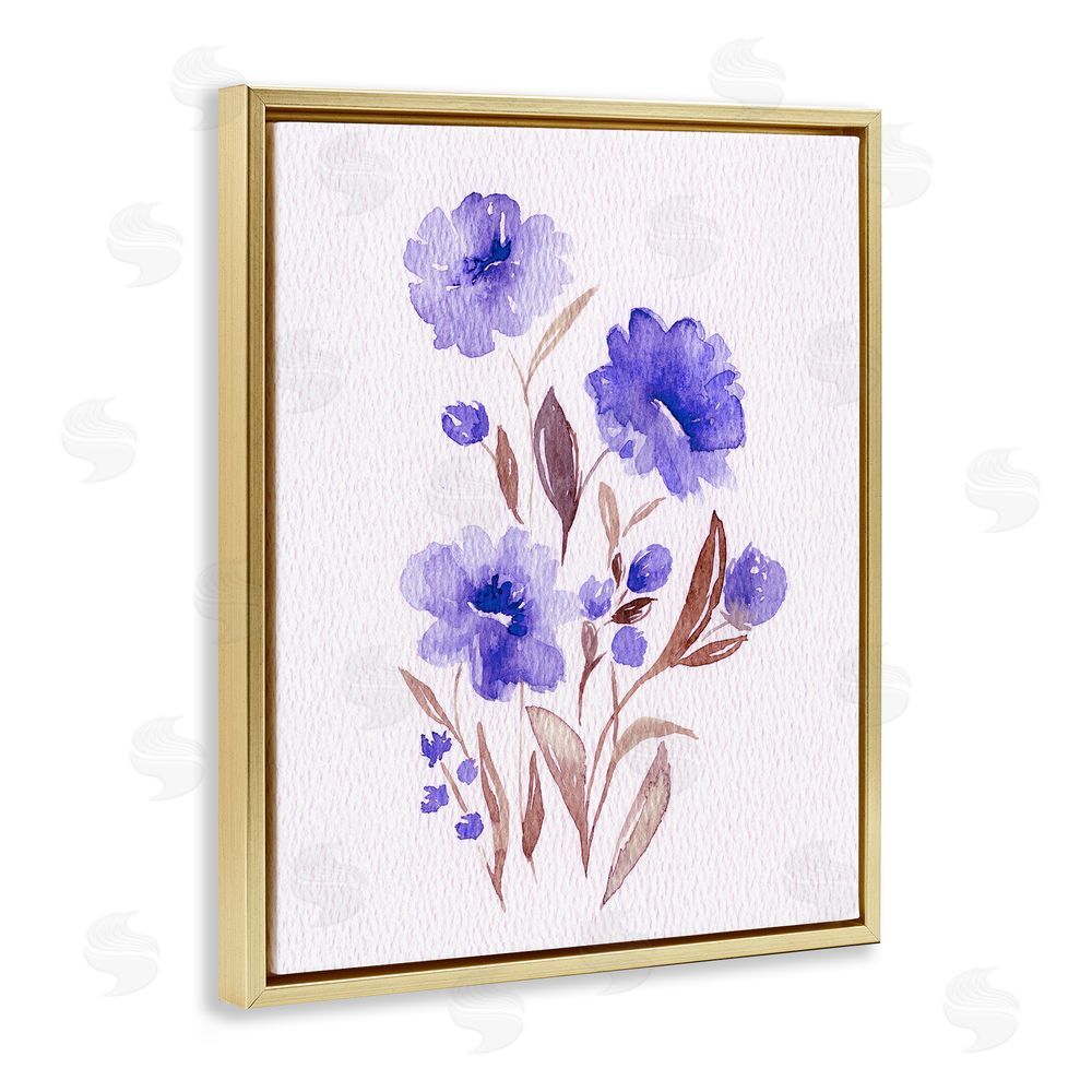 Leah Noel Art Watercolor Purple Blossoms Gold Floating Frame Canvas Wall Art Print