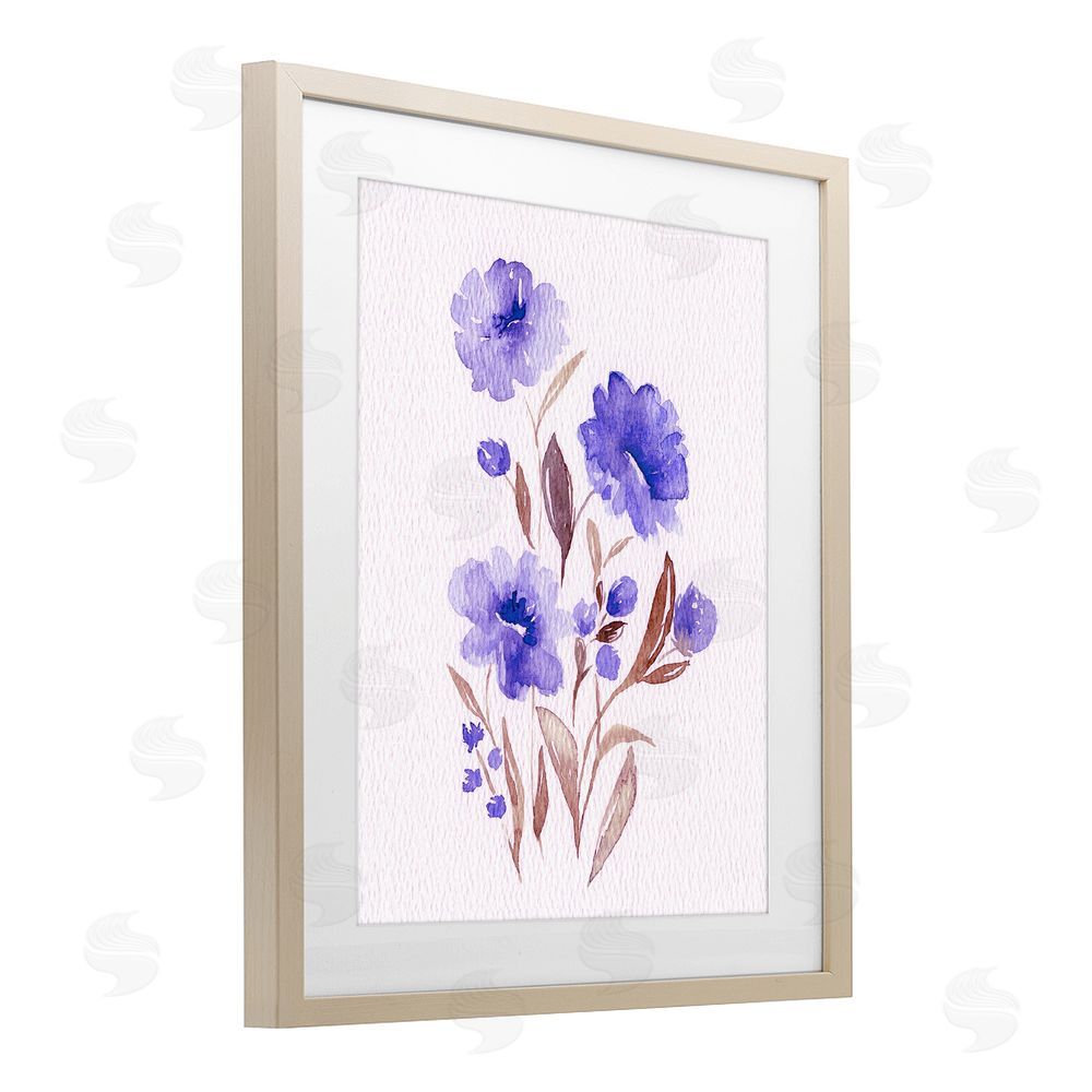 Leah Noel Art Watercolor Purple Blossoms Brown Framed Print Under Glass Wall Art