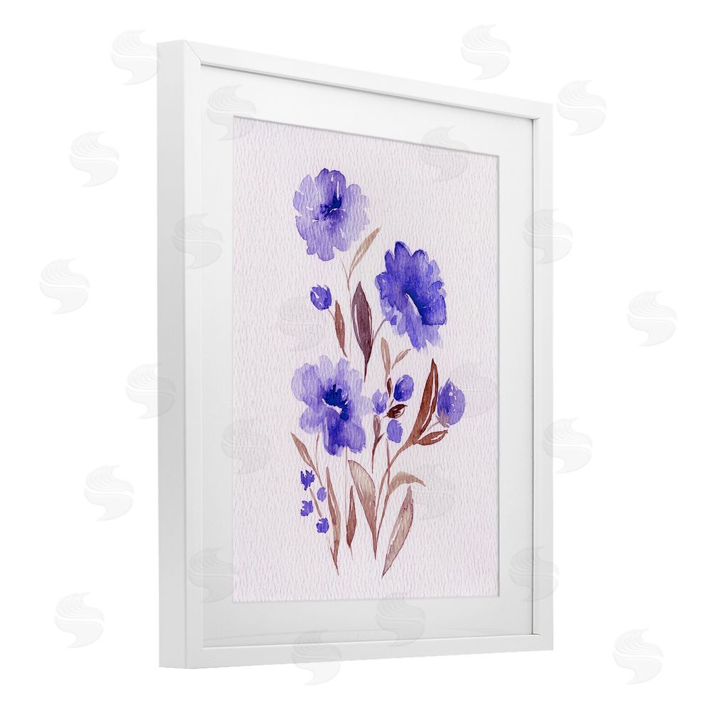 Leah Noel Art Watercolor Purple Blossoms White Framed Print Under Glass Wall Art