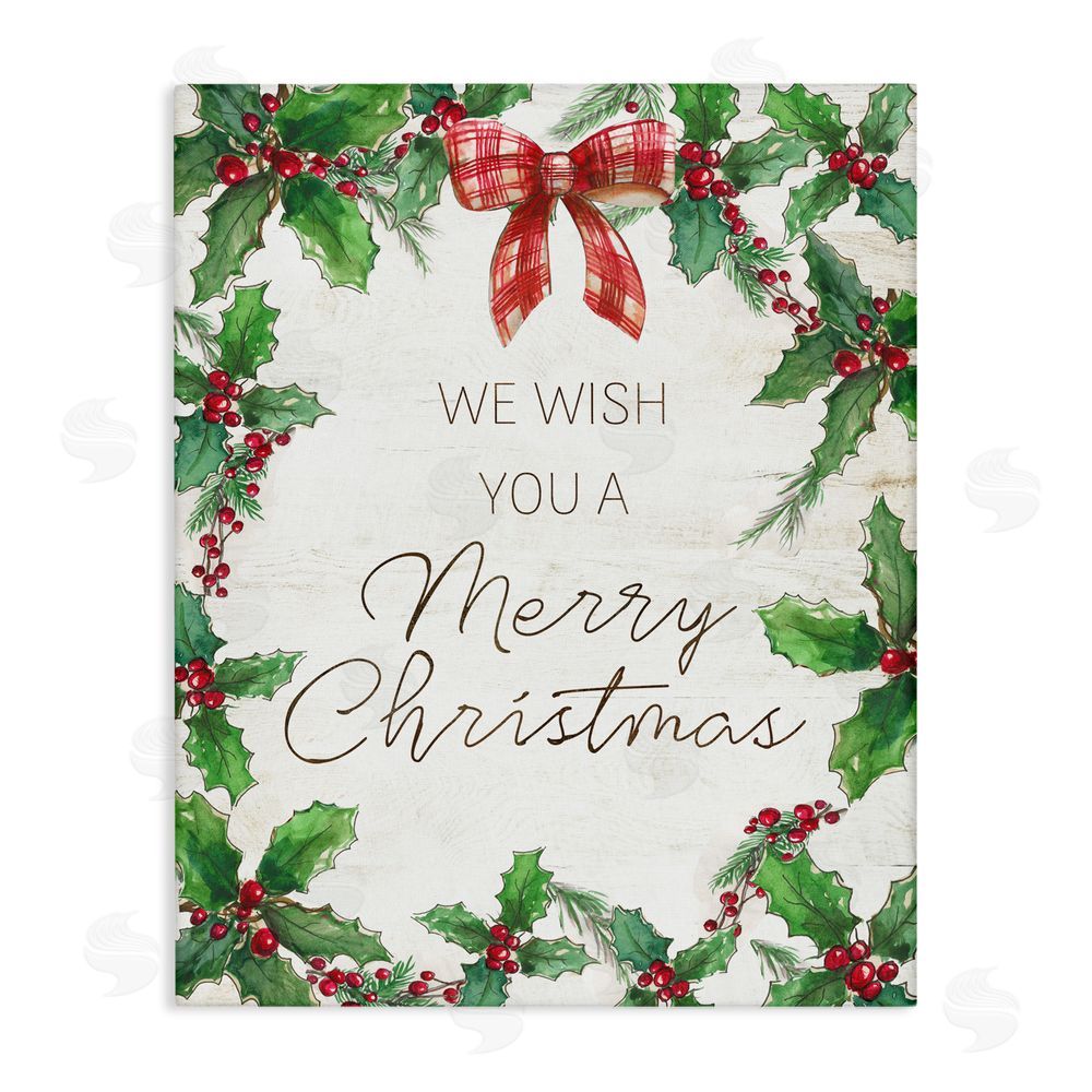 Nan Wish You Merry Christmas & Bow Canvas Wall Art Print