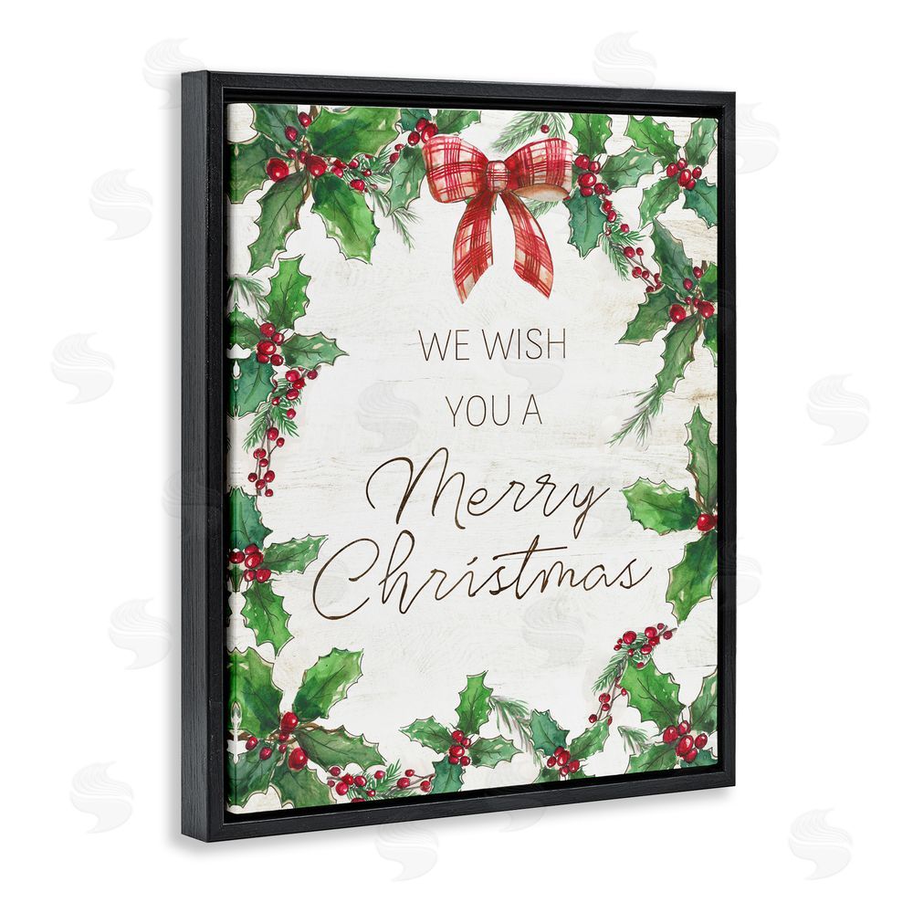 Nan Wish You Merry Christmas & Bow Black Floating Frame Canvas Wall Art Print
