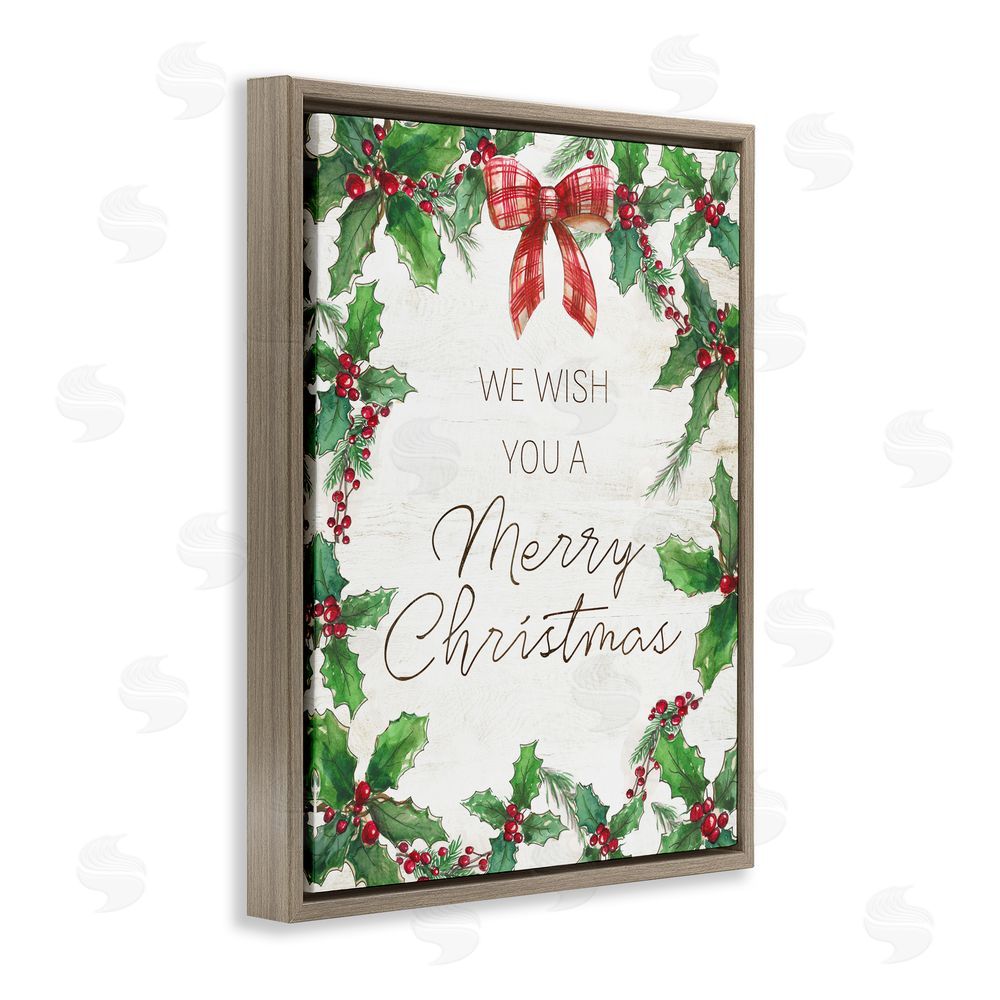 Nan Wish You Merry Christmas & Bow Brown Floating Frame Canvas Wall Art Print