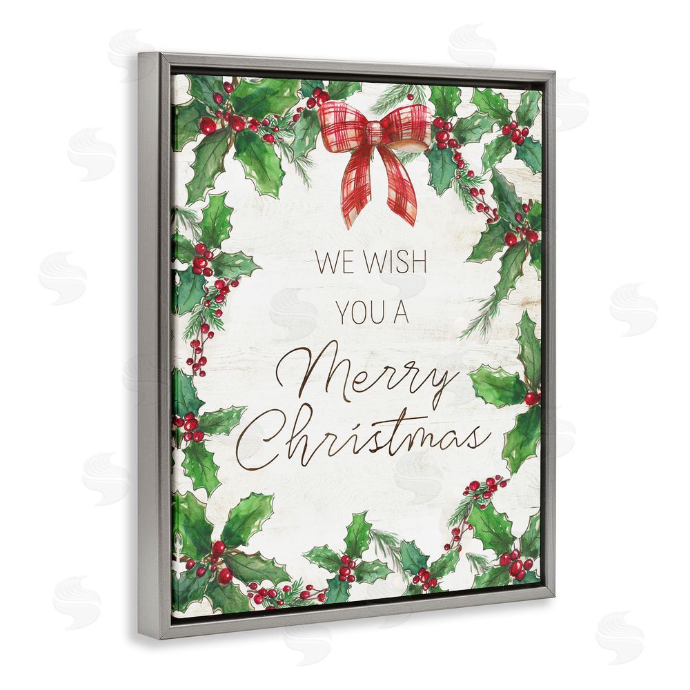 Nan Wish You Merry Christmas & Bow Gray Floating Frame Canvas Wall Art Print