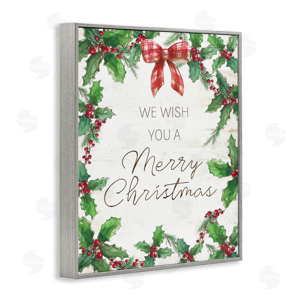 Nan Wish You Merry Christmas & Bow Gray Framed Giclee Wall Art Print