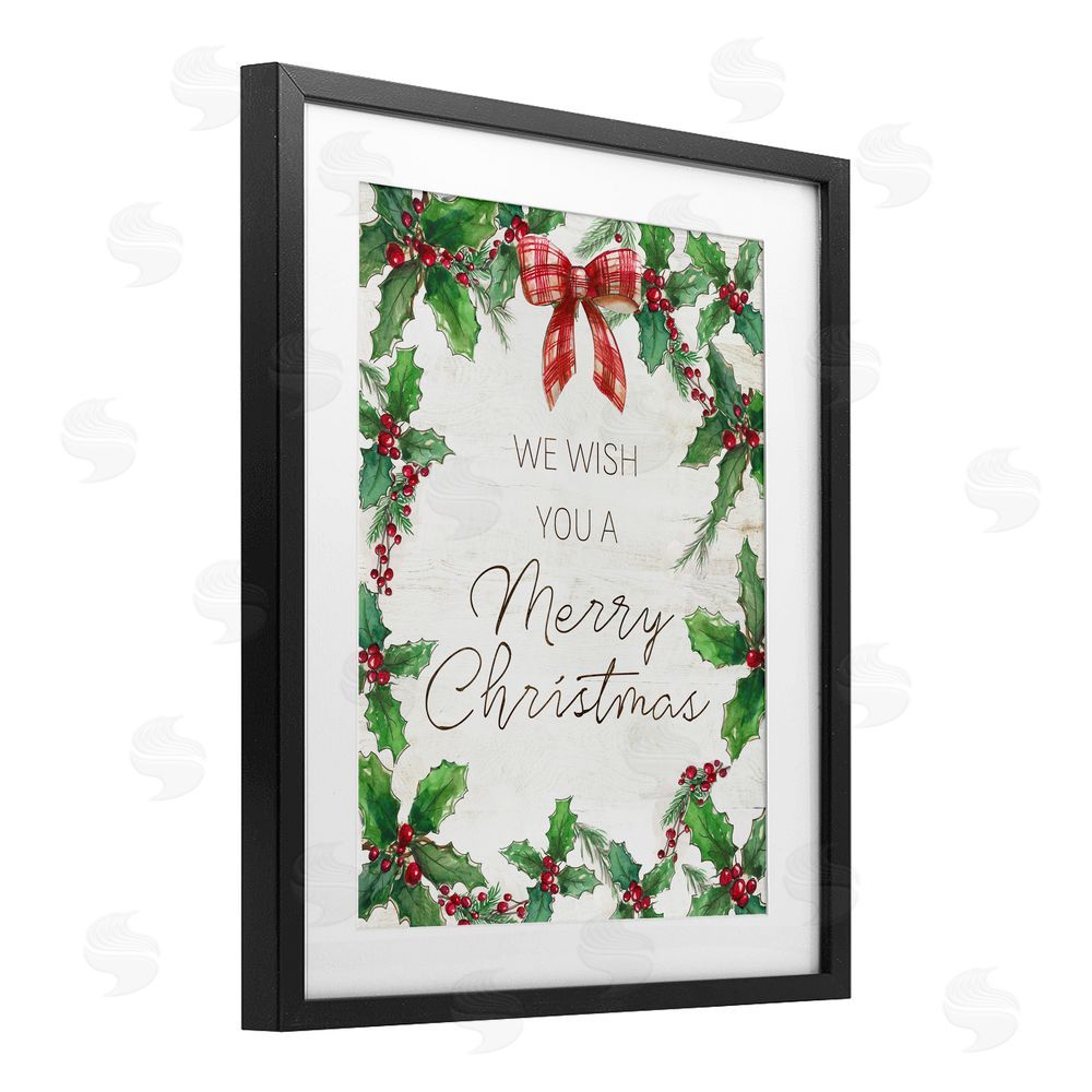 Nan Wish You Merry Christmas & Bow Black Framed Print Under Glass with White Mat Wall Art