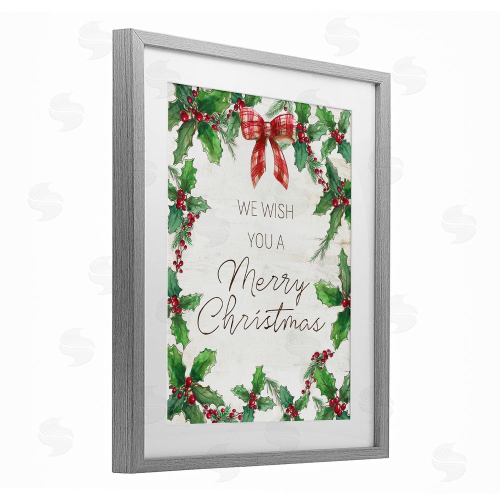 Nan Wish You Merry Christmas & Bow Gray Framed Print Under Glass with White Mat Wall Art