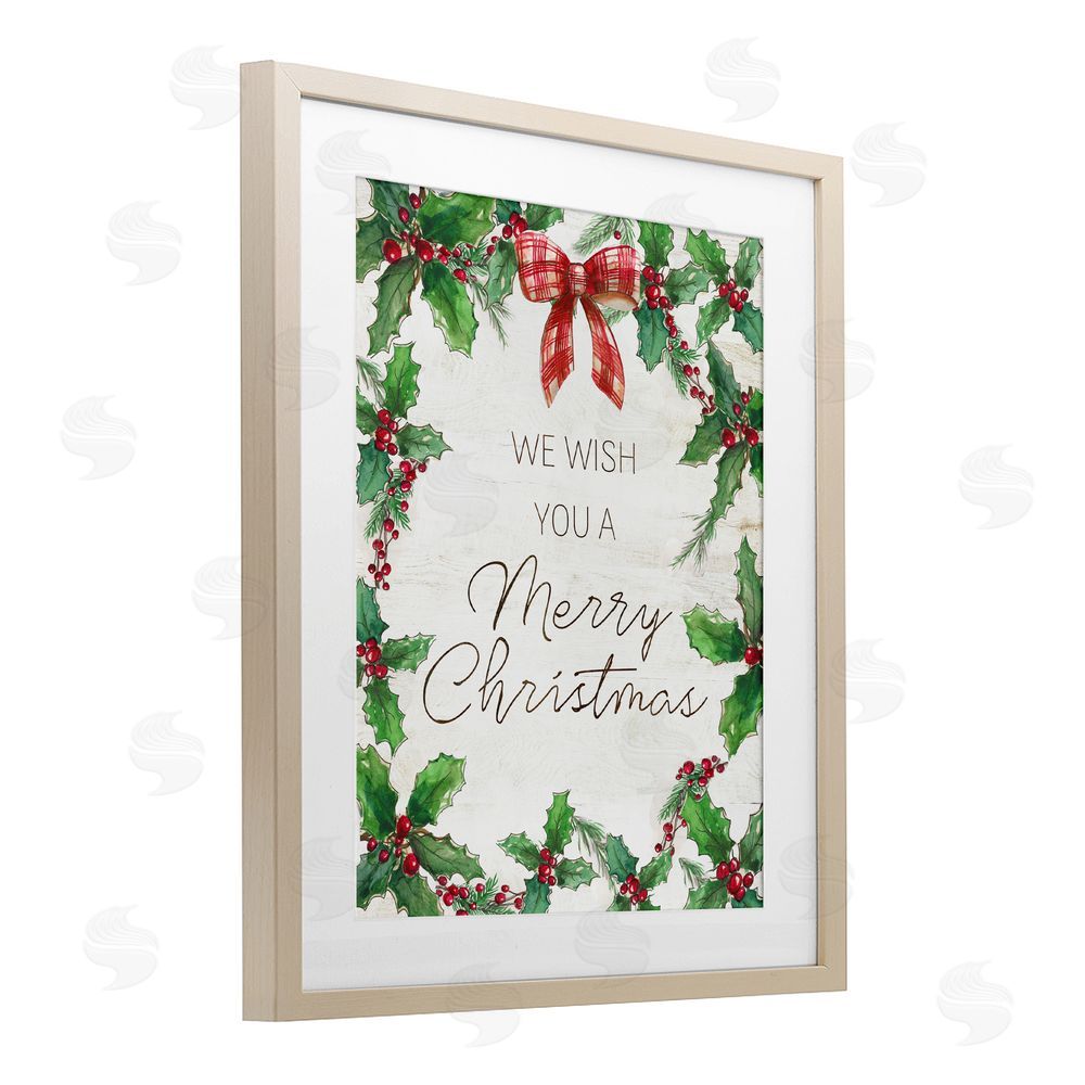 Nan Wish You Merry Christmas & Bow Birch Framed Print Under Glass with White Mat Wall Art