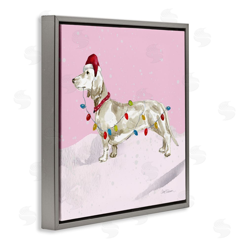 Carol Robinson Christmas Lights Dachshund Gray Floating Frame Canvas Art Print