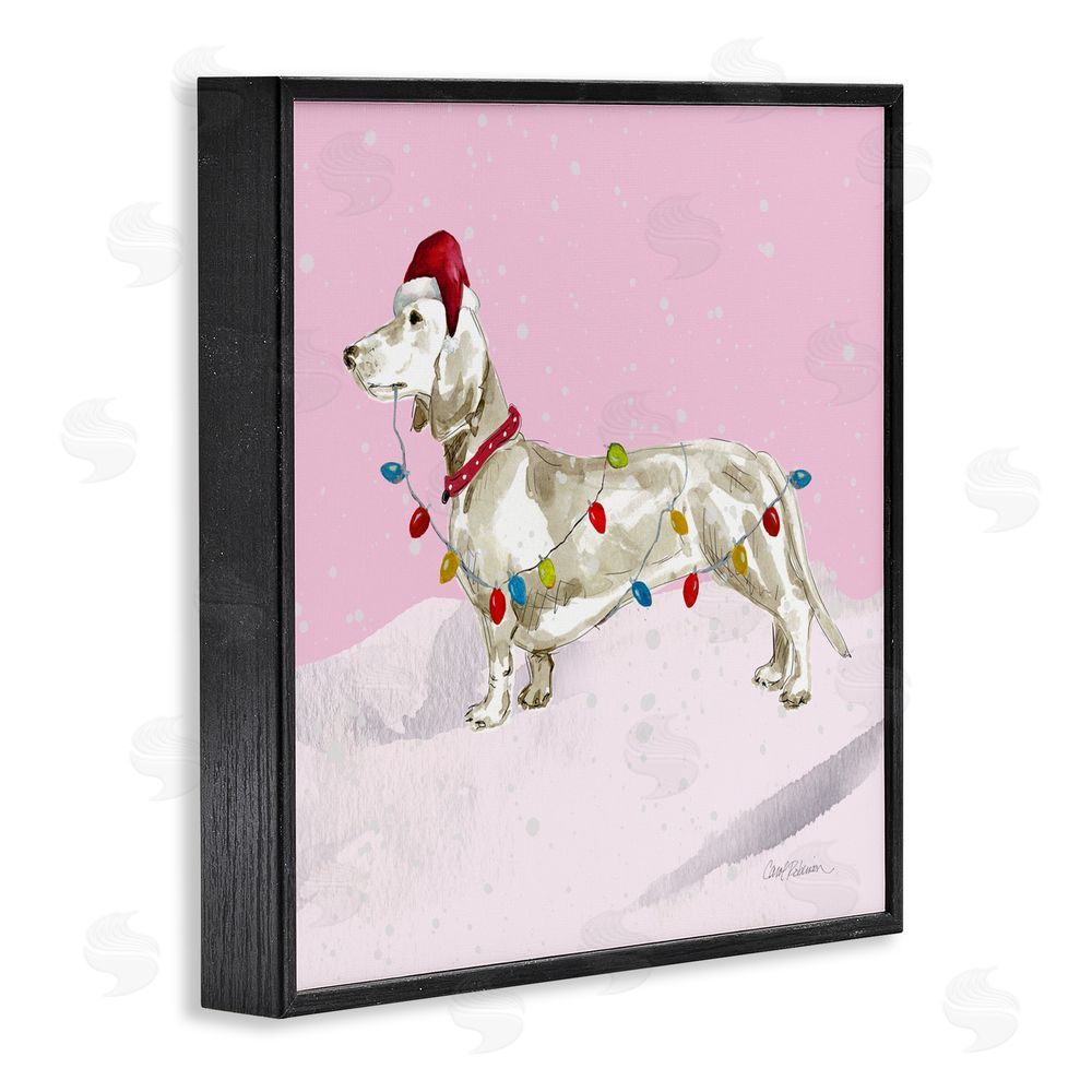Carol Robinson Christmas Lights Dachshund Black Framed Giclee Art Print