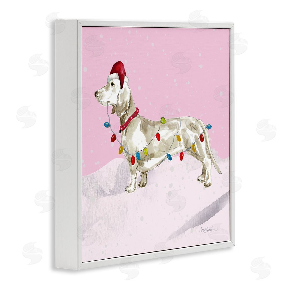 Carol Robinson Christmas Lights Dachshund White Frame Giclee Art Print