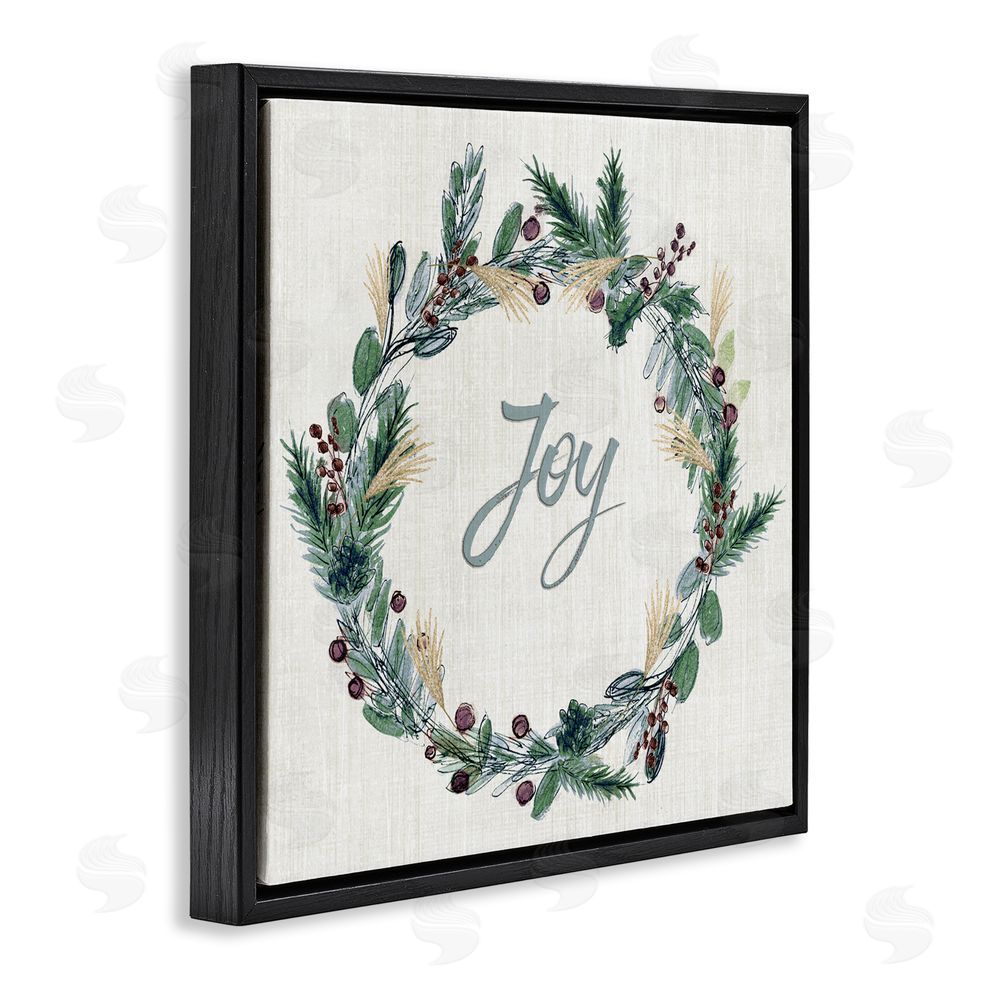 Susan Jill Joy Seasonal Greenery Wreath Black Floating Frame Canvas Wall Art Print