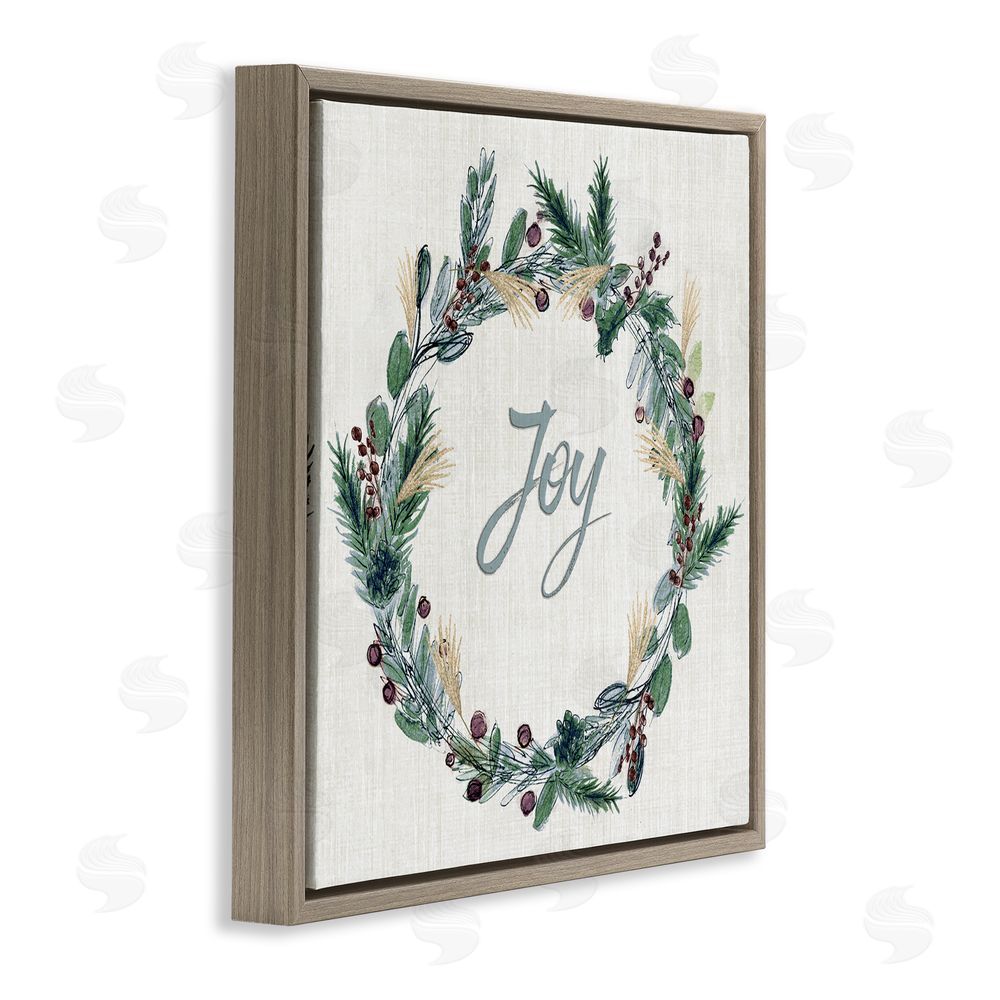 Susan Jill Joy Seasonal Greenery Wreath Brown Floating Frame Canvas Art Print