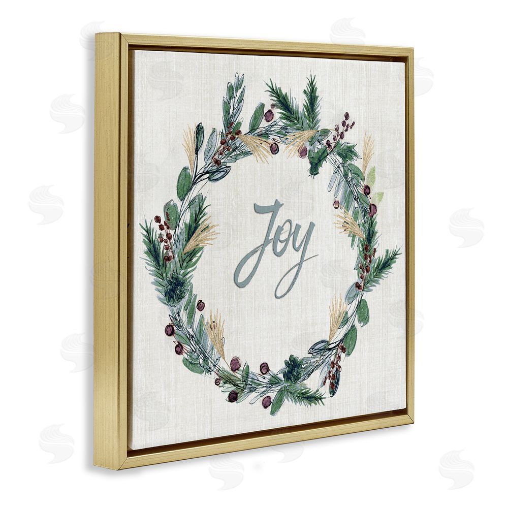 Susan Jill Joy Seasonal Greenery Wreath Gold Floating Frame Canvas Art Print