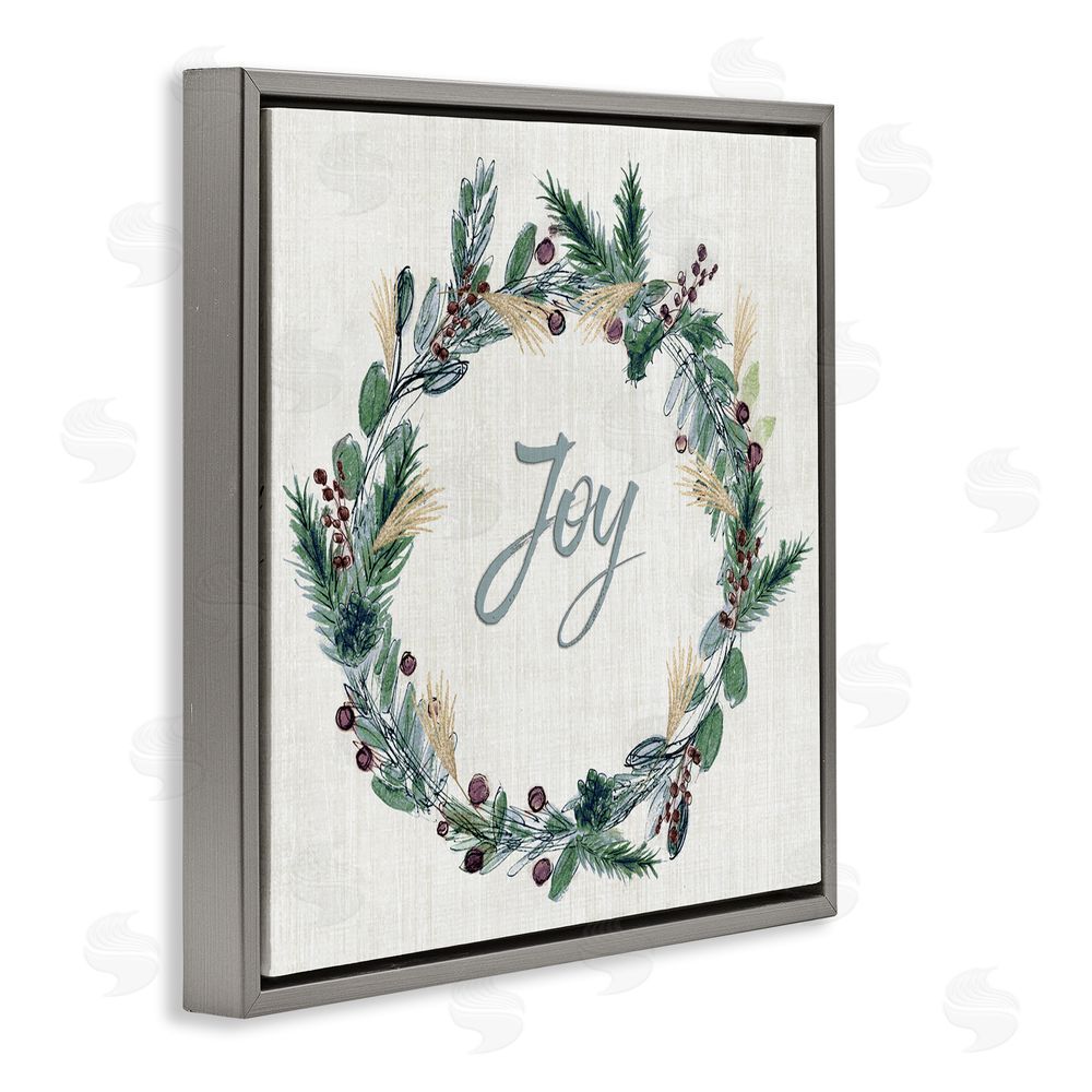 Susan Jill Joy Seasonal Greenery Wreath Gray Floating Frame Canvas Art Print