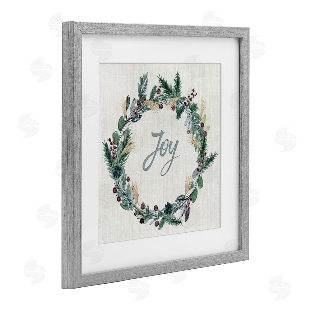 Susan Jill Joy Seasonal Greenery Wreath Gray Framed Print Under Glass Art