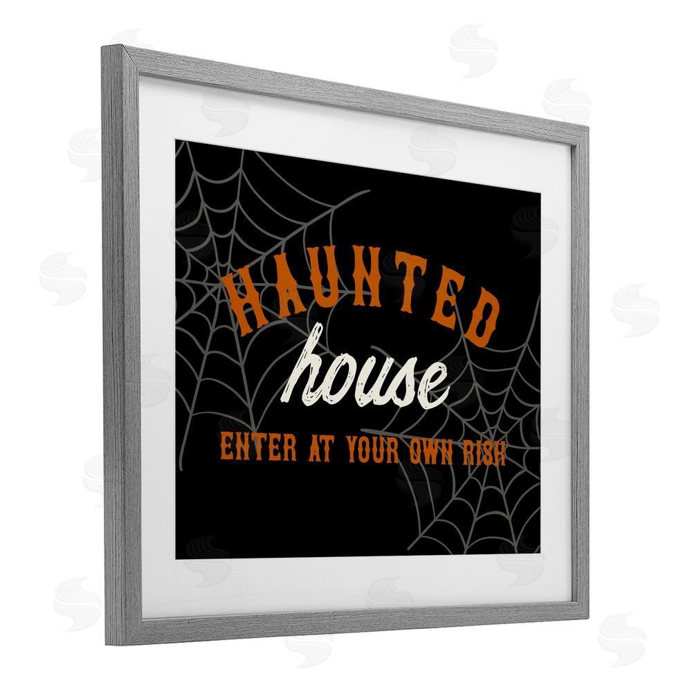 Natalie Carpentieri Enter At Own Risk Haunted House Gray Framed Print Under Glass Art